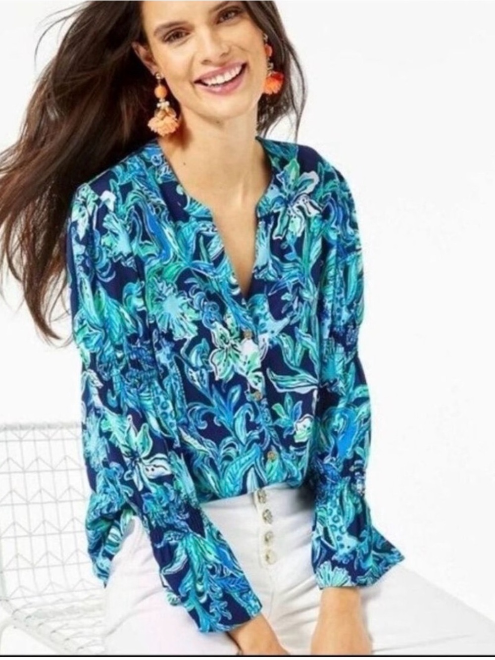 Lilly Pulizer NWOT Maritza Top High Tide Navy Take It Or Leaf It Size XL
